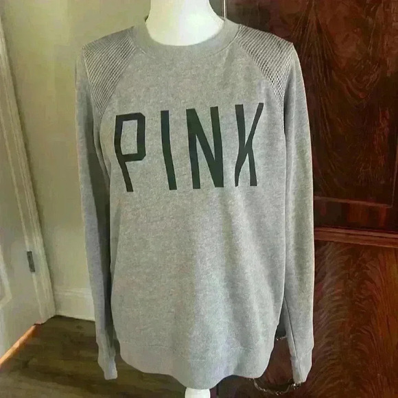 PINK ladies sweatshirt lightweight. Petite Small oversized. Long sleeve gray - Picture 5 of 9